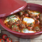 Moroccan tagine of lamb with kefta (meatballs), tomatoes and egg
